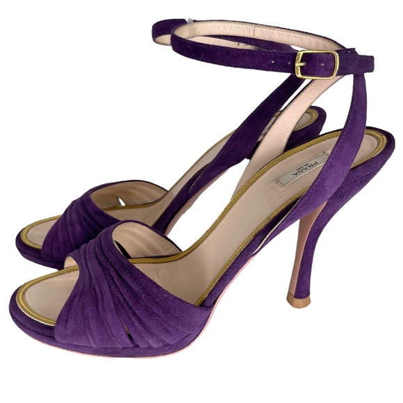 PRADA Purple Suede Open Toe Ankle Strap Heels Heeled Sandals Size 39 - Picture 1 of 10